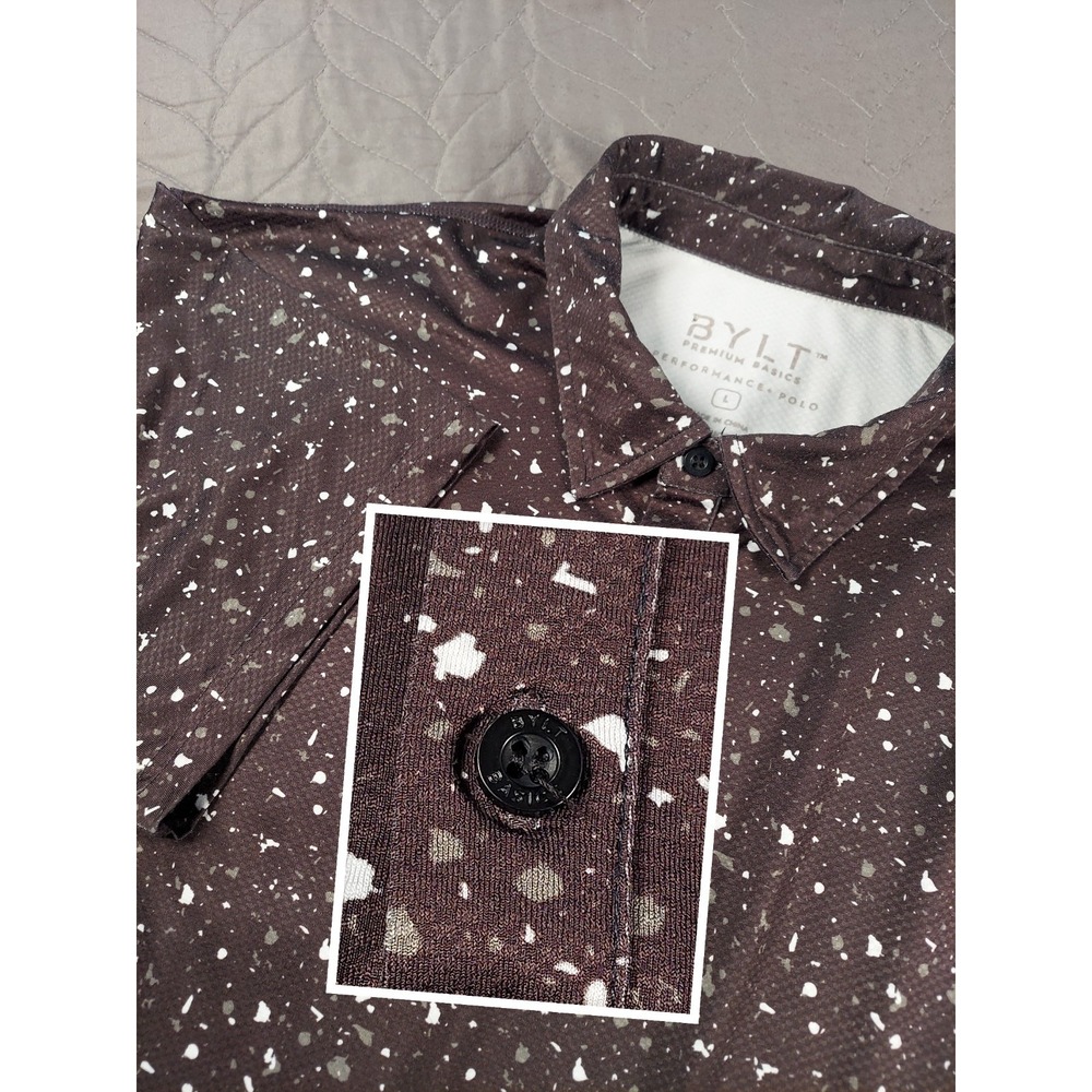 BYLT Performance Polo Shirt Mens Large Black Active Golf Paint Splatter Print